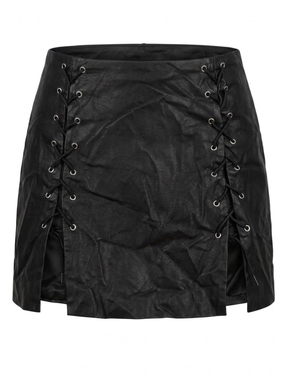 Forever 21 Black Faux Leather Lace-Up Mini Skirt